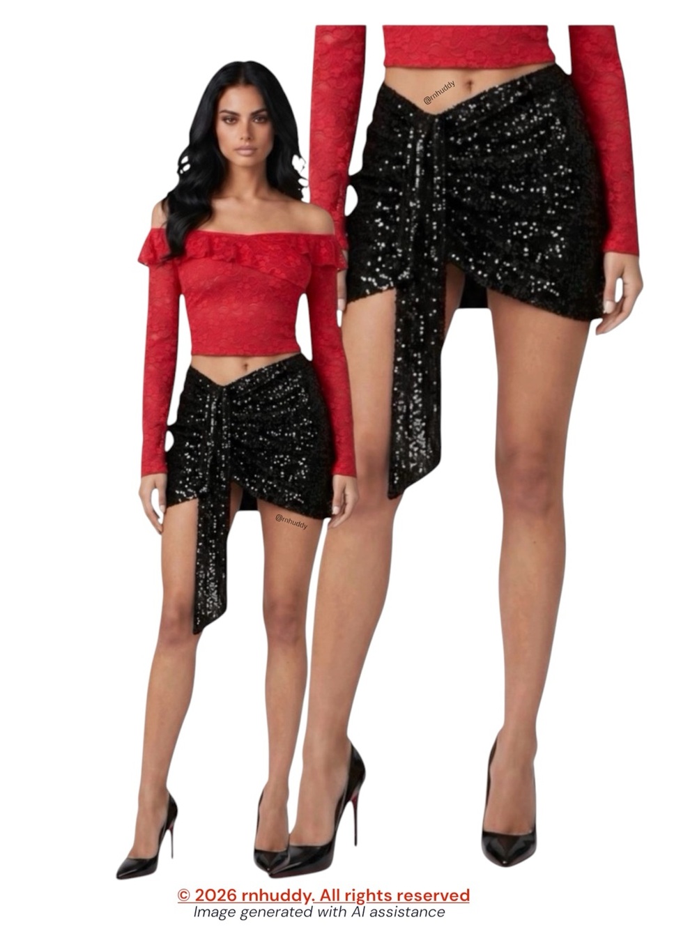 NWT Lioness XL black sequins ruched mini skirt